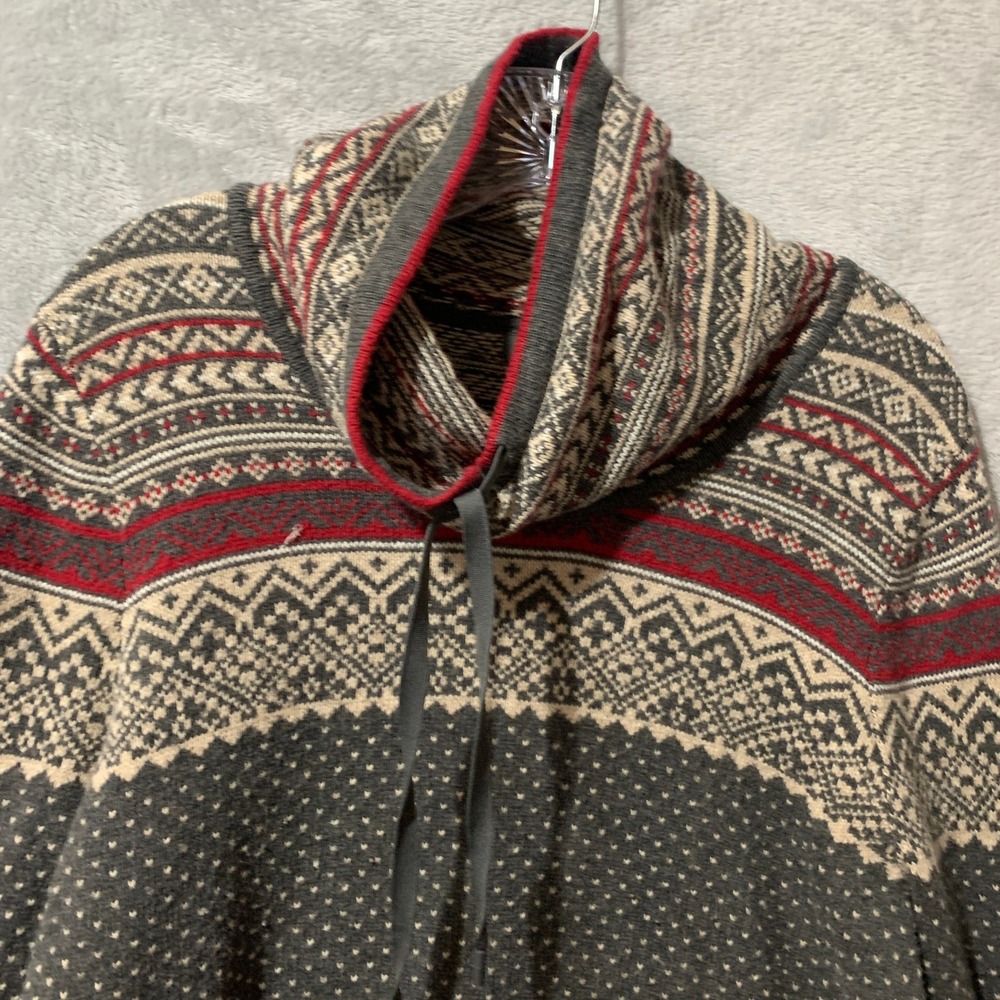 Eddie Bauer Women's Fair Isle Cowl Neck Sweater Petite Large Gray Red Cozy Boho - Picture 3 of 12